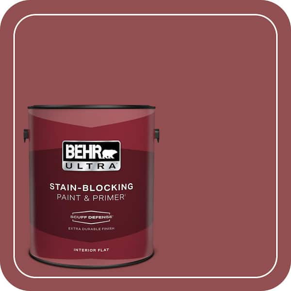 BEHR ULTRA 1 gal. #PPU1-08 Pompeian Red Extra Durable Flat Interior Paint & Primer (2)
