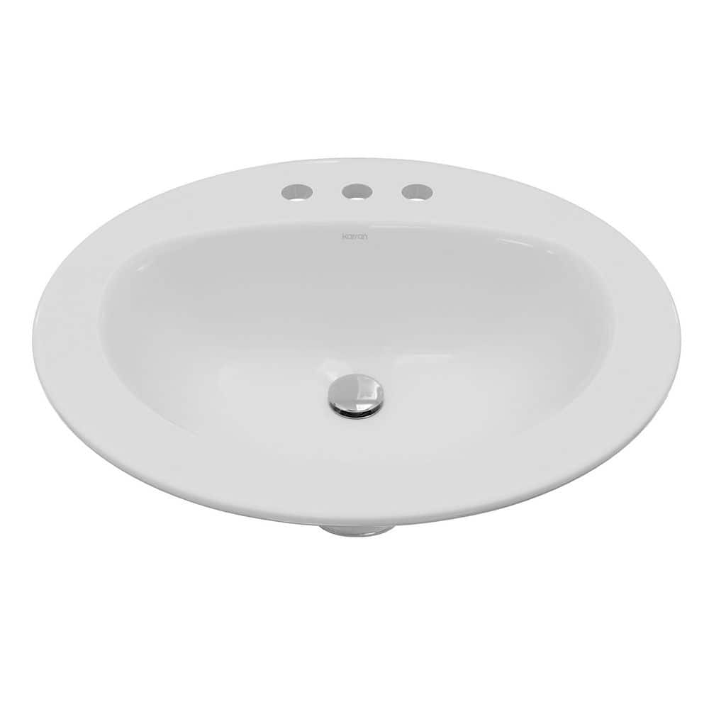 Karran Valera 20-7/8 in. x 17-7/8 in. Oval Drop-In Vitreous China Bathroom Sink in White (1)