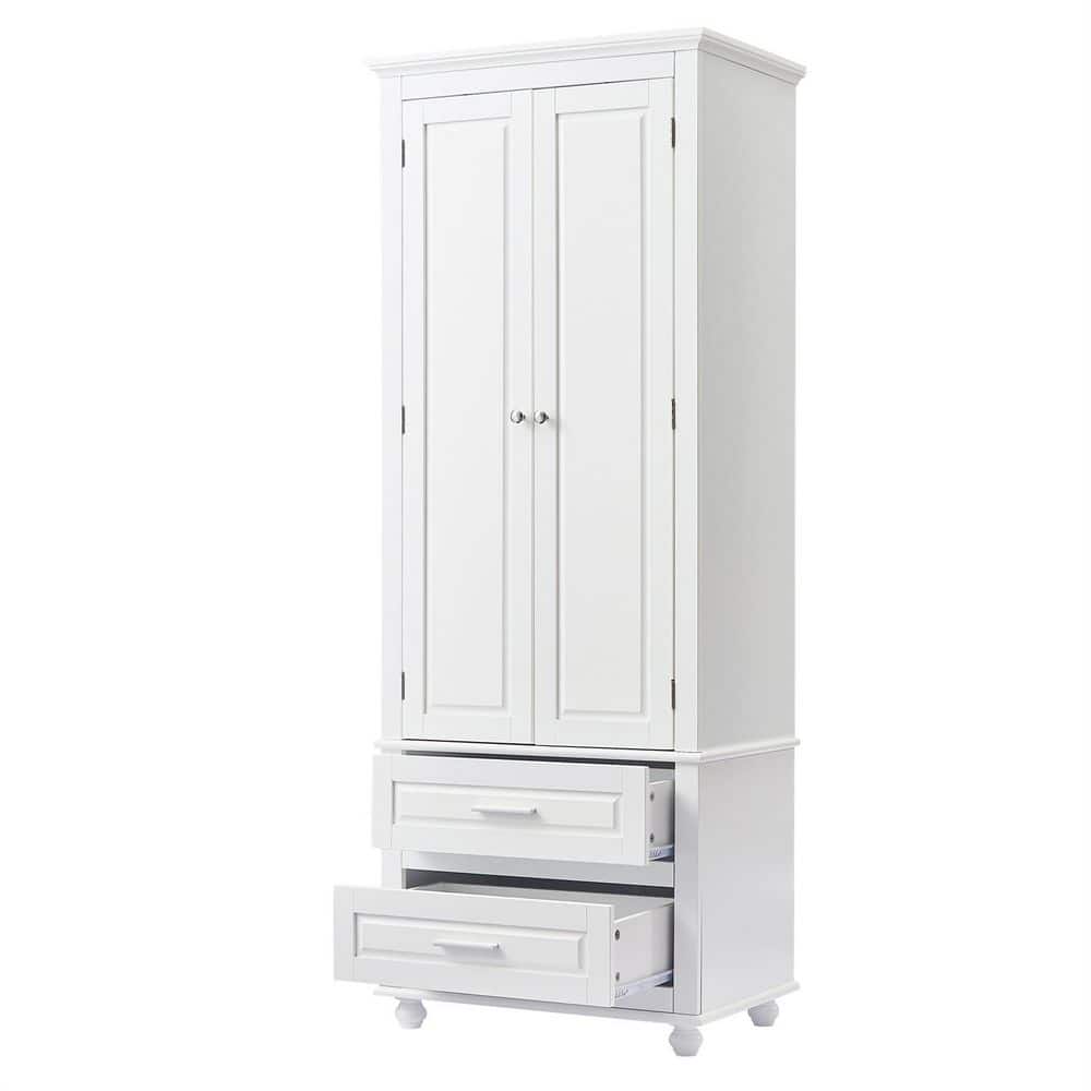 Boyel Living 15.7 in. W x 24 in. D x 62.5 in. H White MDF Linen Cabinet with Adjustable Shelf 2 Drawers, 2 Doors (1)