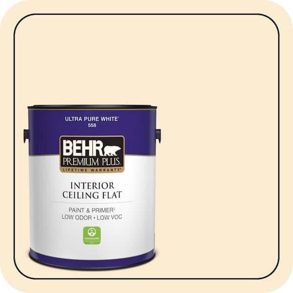 BEHR PREMIUM PLUS 1 gal. #OR-W04 Nice Cream Ceiling Flat Interior Paint & Primer (2)