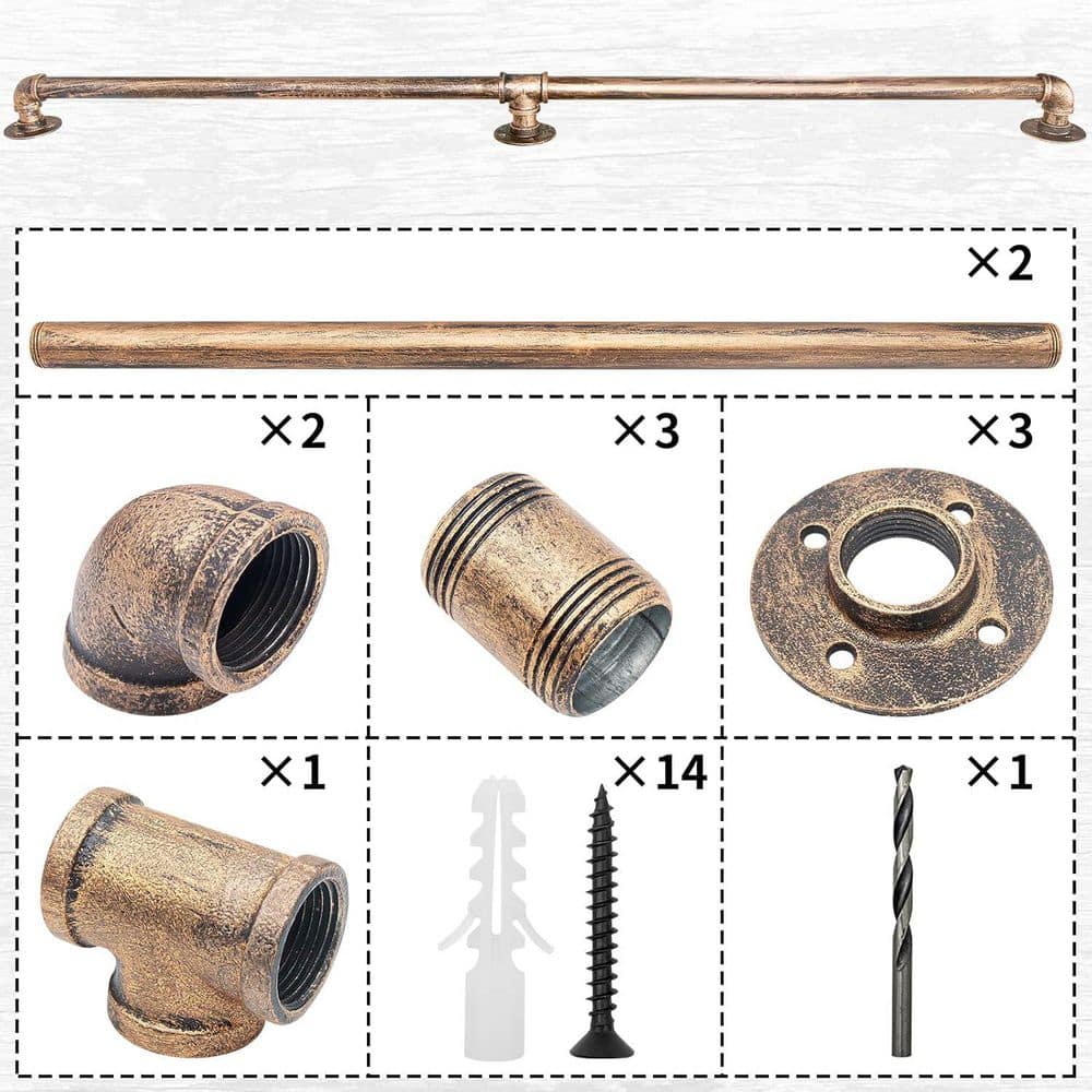 Unbranded 7FT Galvanized Metal Pipe Handrail Antique Brass Finish Handrail for Cable Railing System for Indoor Outdoor Stairs (2)