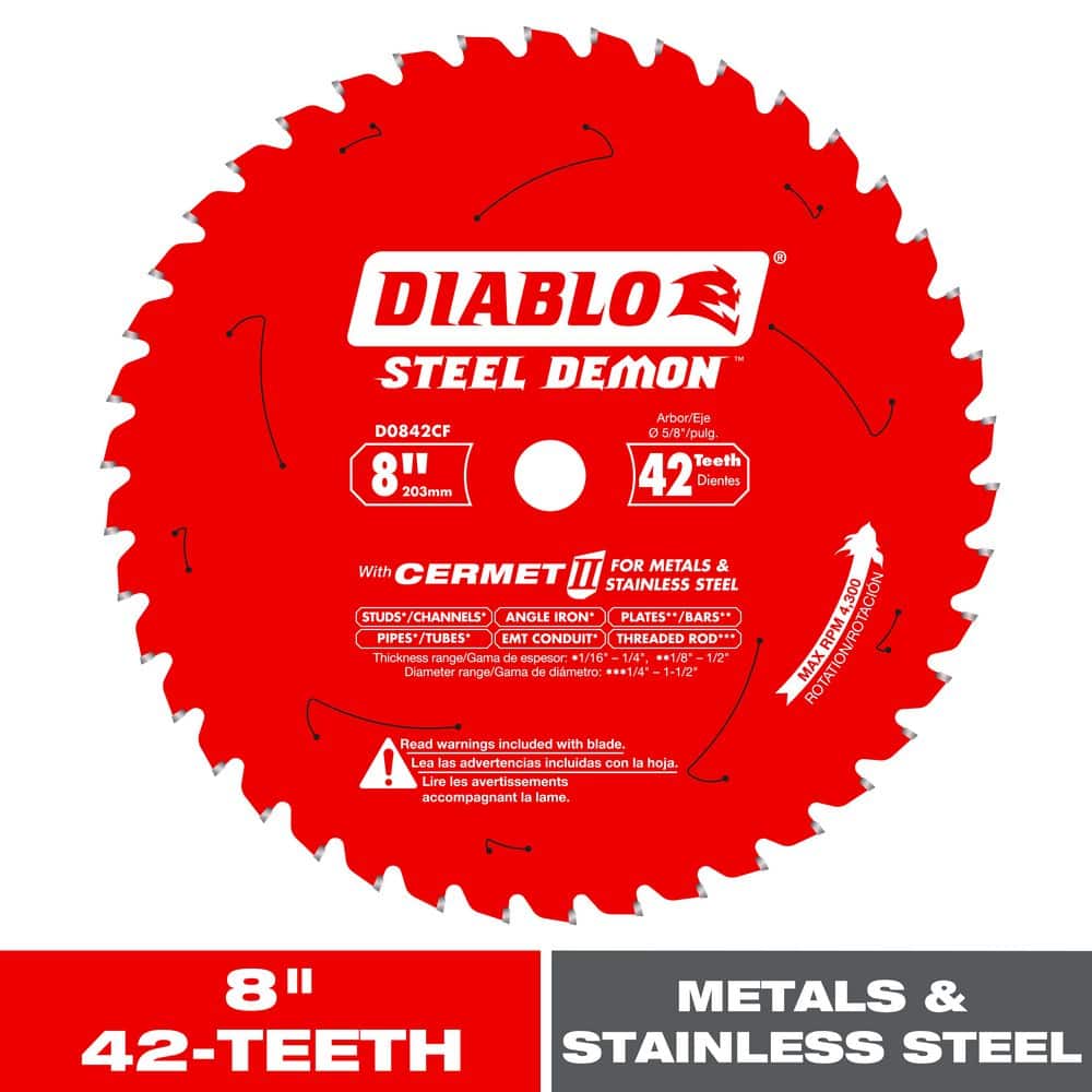 DIABLO 8in. x 42-Teeth Steel Demon Cermet II Saw Blade for Thick Metal