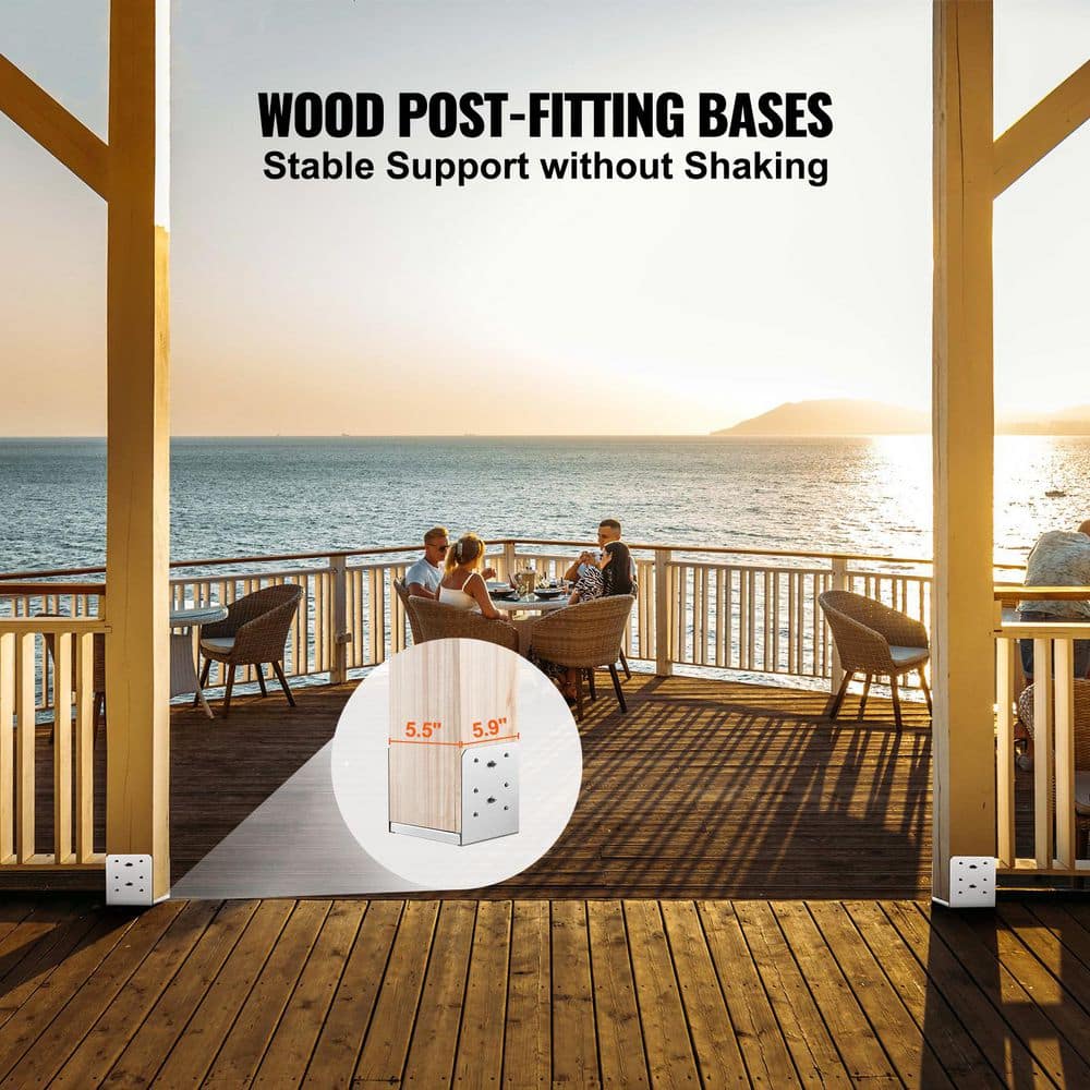 SVOPES 6 in. x 6 in. Post Base, 10-Pieces Stainless Steel Adjustable Post Anchor Bracket (Internal 5.9 x 5.5 in.) Supports Deck (2)