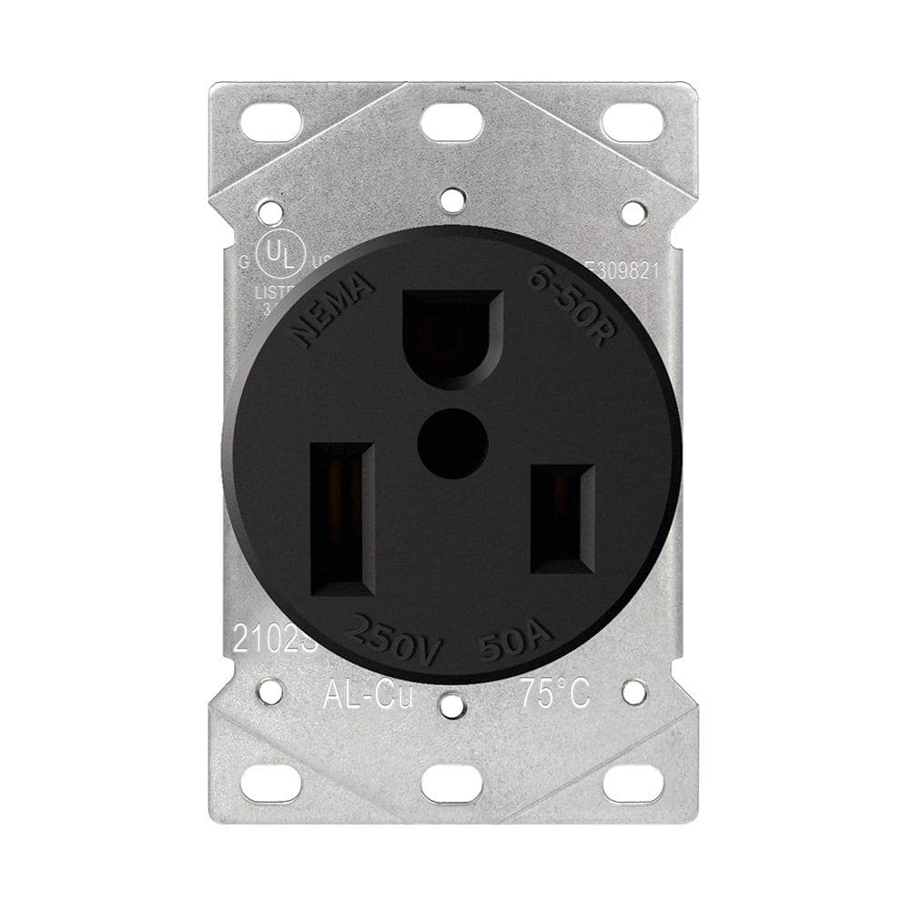 ELEGRP 50 Amp 250-Volt, NEMA 6-50R Flush Mount Power Outlet, Single Straight Blade Range and Dryer Outlet Grounding, Black