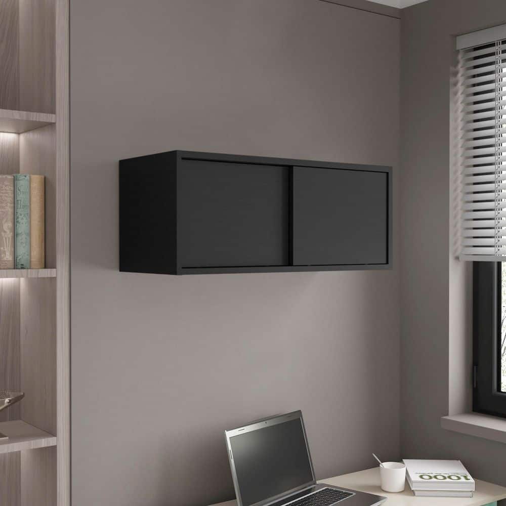 Tahanbath 32 in. W x 13 in. D x 13 in. H Bathroom Storage Wall Cabinet in Black with 2 Sliding doors (2)