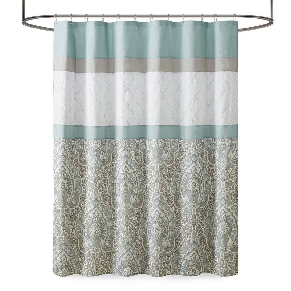 Unbranded Printed and Embroidered 72 in. W x 72 in. L Polyester Microfiber Shower Curtain in Light Blue (3)
