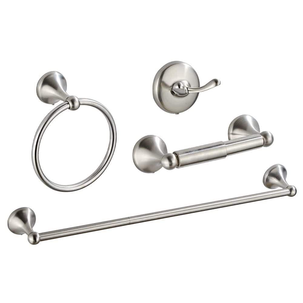 KHKFY 4-Piece Brushed Nickel Wall Mounted Bathroom Hardware Set with Adjustable Towel Bar, Ring, and Toilet Paper Holder (1)