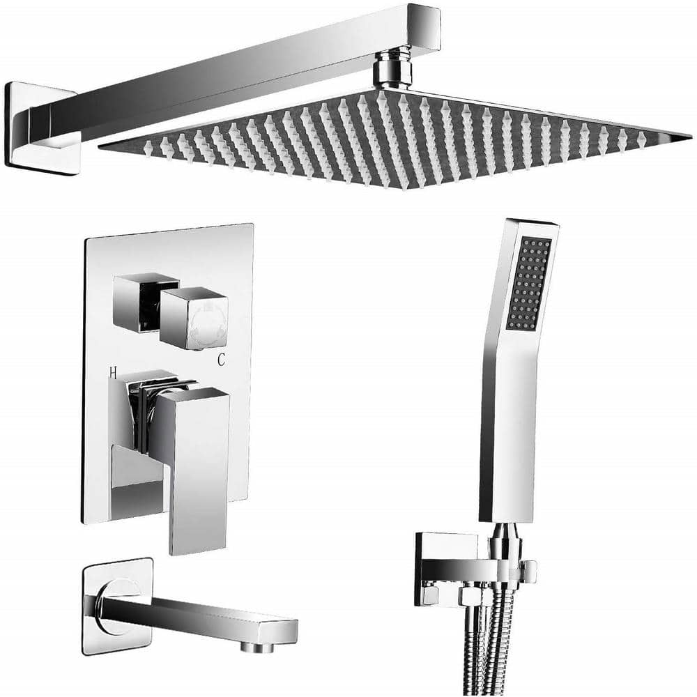 ELLO&ALLO 2-Handle 2-Spray Tub and Shower Faucet Handheld Shower Combo with 10 in. Rain Shower Head in Chrome (Valve Included) (1)