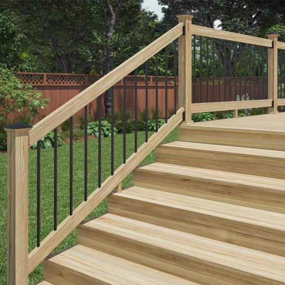 ProWood 3 ft. x 6 ft. Pressure-Treated Pine Wood Deck Stair Railing Kit with Black Aluminum Round Balusters (2)