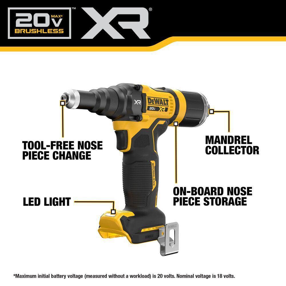 DEWALT 20V MAX Lithium-Ion Cordless 3/16 in. Rivet Tool with 20V MAX Premium Lithium-Ion 6.0Ah Battery Pack (2)