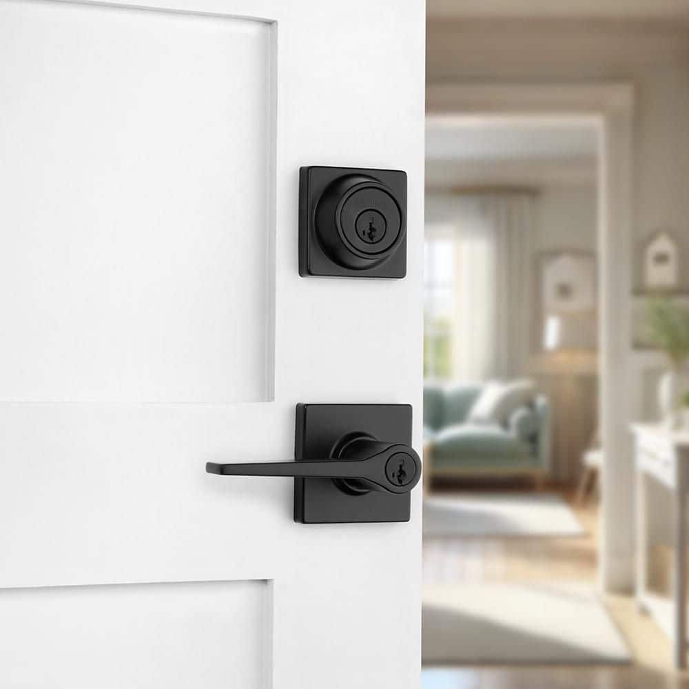 Kwikset Hollis Keyed Entry Door Lever and Single Cylinder Deadbolt Combo Pack SmartKey Security (2)