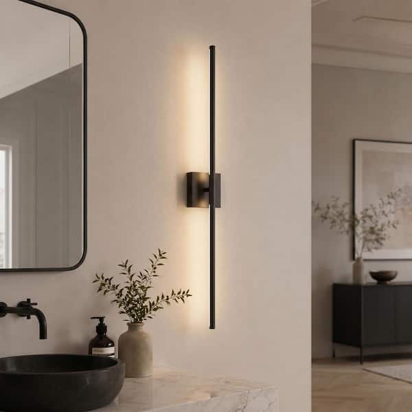 BETTERBEAM Cyrus 27.5 in. Black LED Rechargeable Wall Sconce