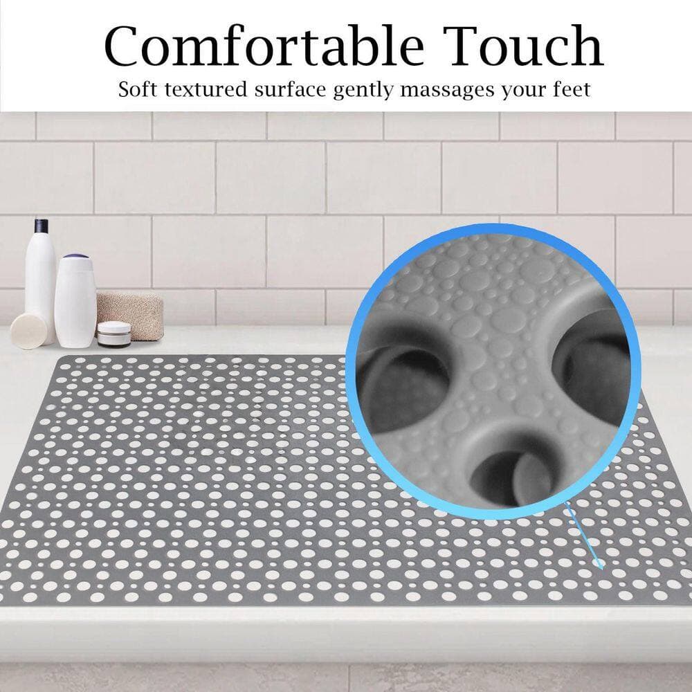 Wudkey 23.6 in. x 35.4 in. Large Non Slip Shower Mats in Grey, Anti-Slip Shower Stall Mat for Elderly with Big Suction Cups (2)