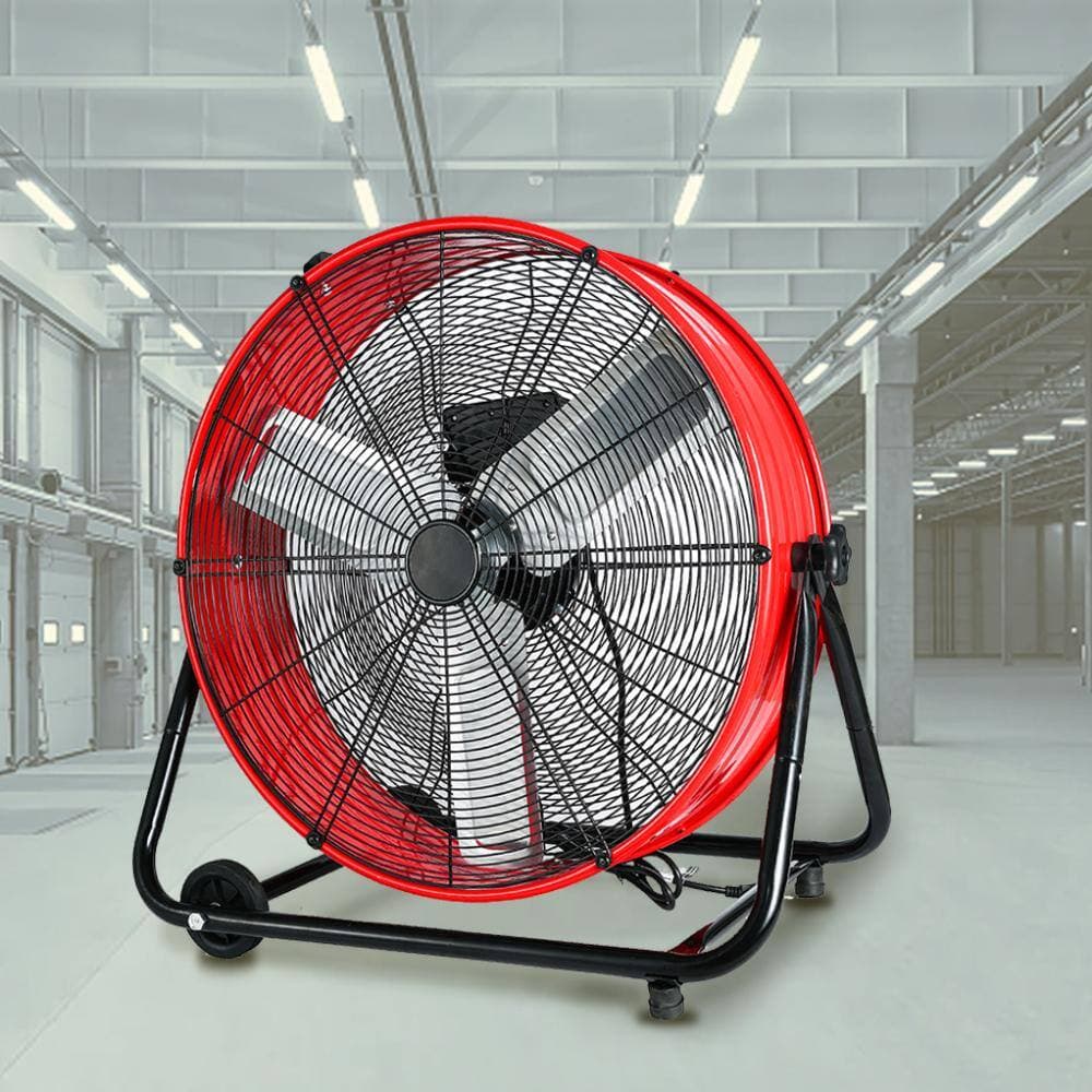 WOCK 24 in. Industrial Drum Fan, 3-Speed ​​8100 CFM High Velocity Air Mover for Warehouse, Workshop, Factory – Red (2)