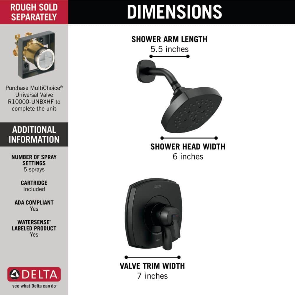 Delta Stryke 1-Handle Wall Mount 5-Spray Shower Faucet Trim Kit (Valve Not Included) (3)