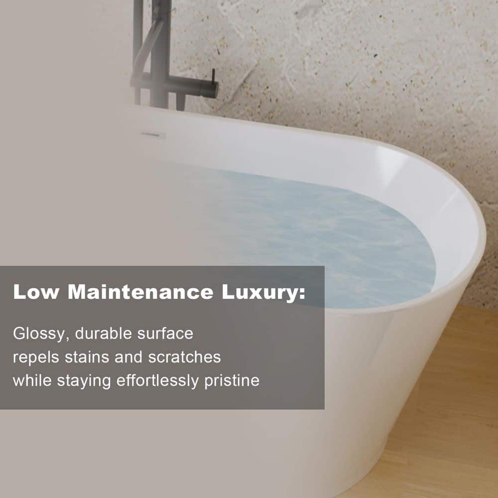 WELLFOR 67 in. x 31.5 in. Acrylic Soaking Freestanding Bathtub with Chrome Drain in Glossy White (3)