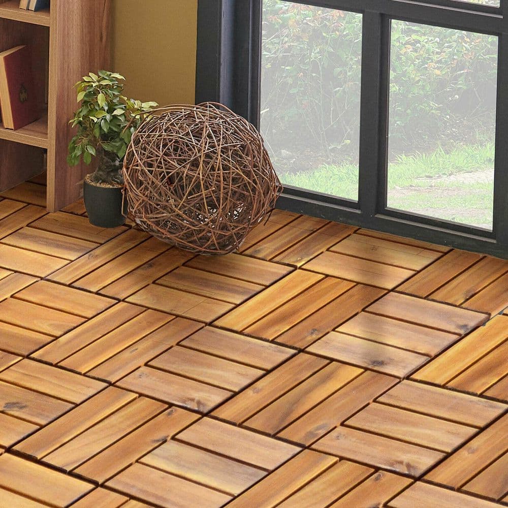 WELLFOR 1 ft. x 1 ft. Acacia Wood Deck Tile in Brown (27-Piece Per Box) (2)