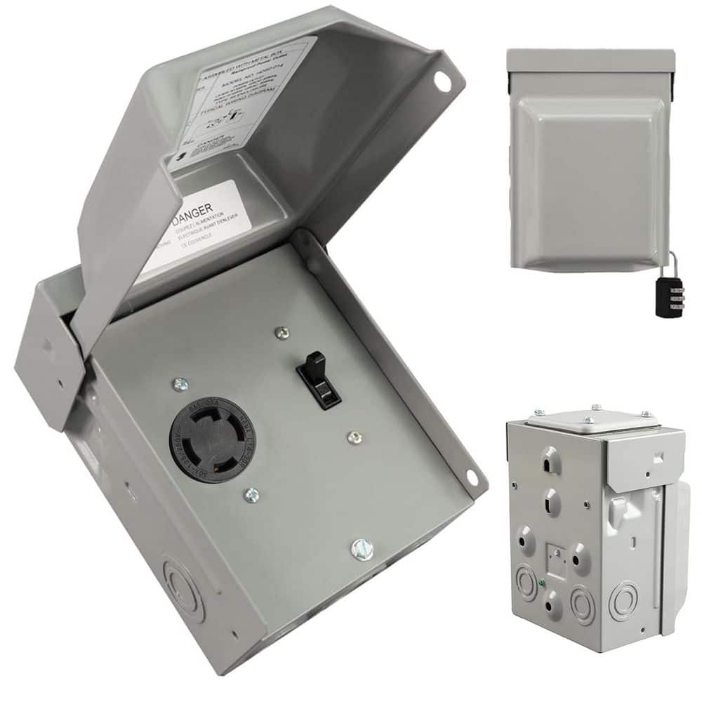 HIITIO 30A NEMA L14-30R Outdoor RV Power Outlet Box with 15A Switch, 125/250V ETL Listed Weatherproof Lockable Generator Panel (1)