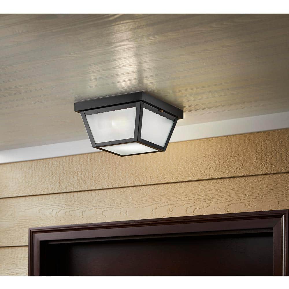 Hampton Bay 2-Light Matte Black Outdoor Ceiling Light Flush Mount Light (3)