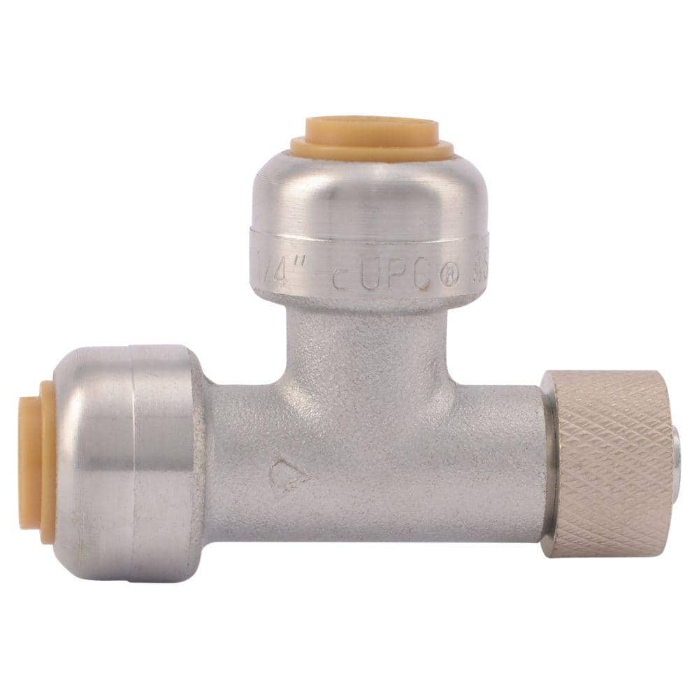 SharkBite 1/4 in. Push-to-Connect x 3/8 in. Compression Chrome-Plated Brass Tee Adapter Stop Valve (2)