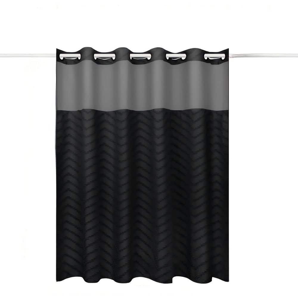 Numhew 74 in. W x 71 in. L Polyester Shower Curtain in Black, No Hook Shower Curtain and Liner Set for Bathroom and Hotel (1)