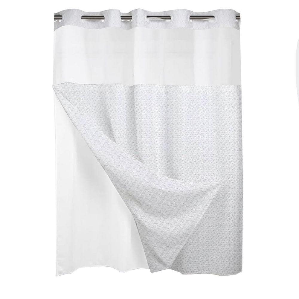 JFVKAF No Hook Shower Curtain with Snap in Liner Set 71x74 Inch Modern White Fabric for Bathroom Hotel Decor (1)