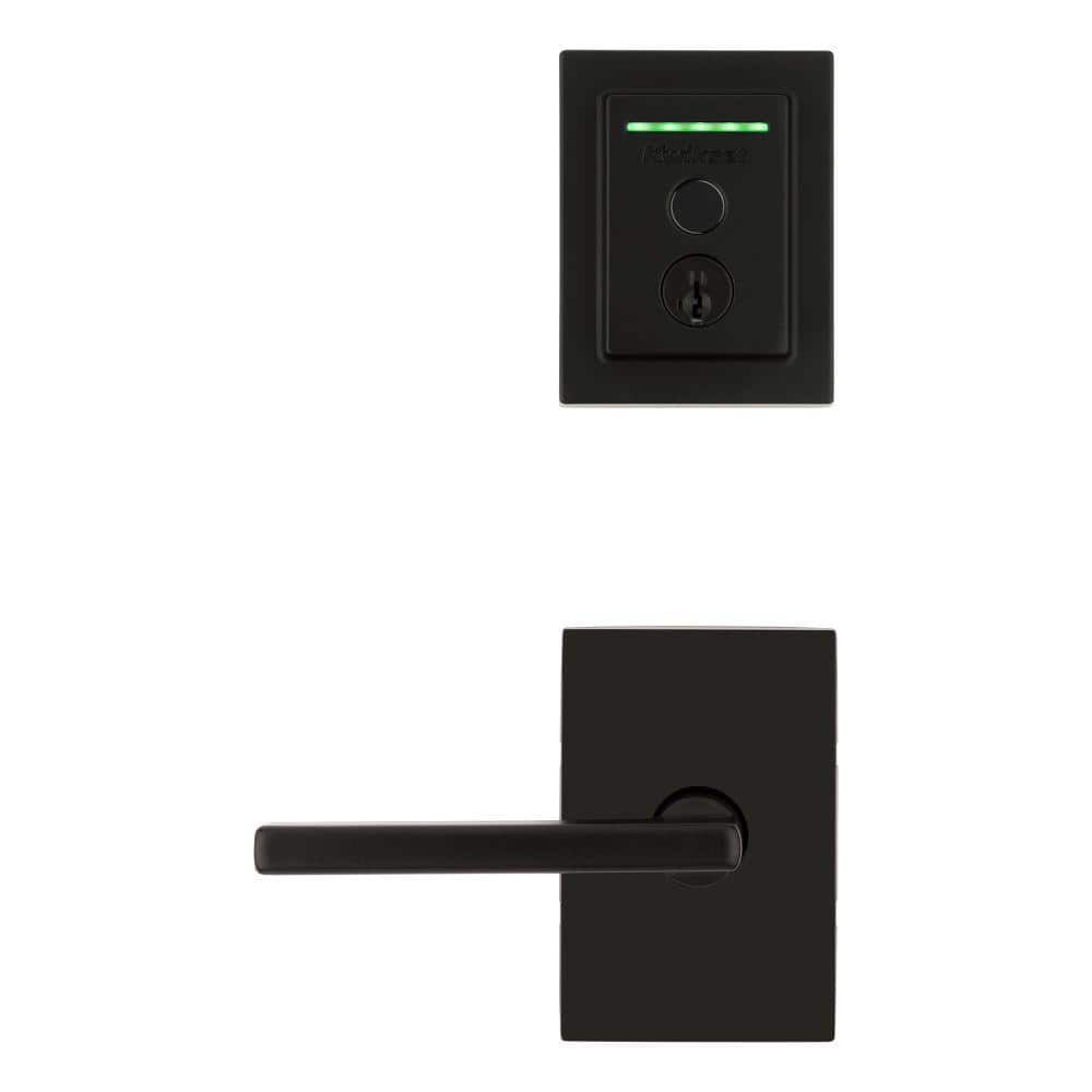 Kwikset HALO Touch Matte Black Contemporary Fingerprint Wi-Fi Smart Lock Deadbolt Feat SmartKey and Halifax Rectangular Handle