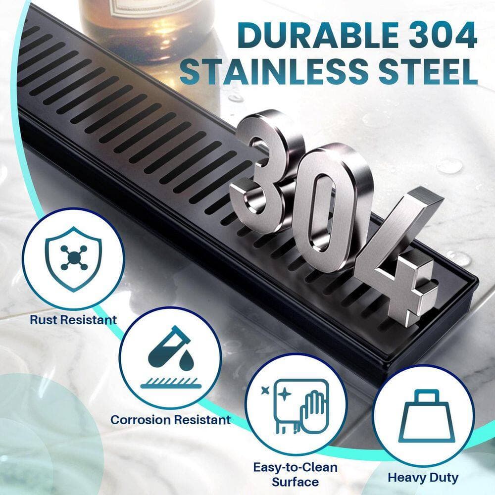 WOWOW 32 in. Stainless Steel Linear Shower Drain with Removable Cover Grate (3)