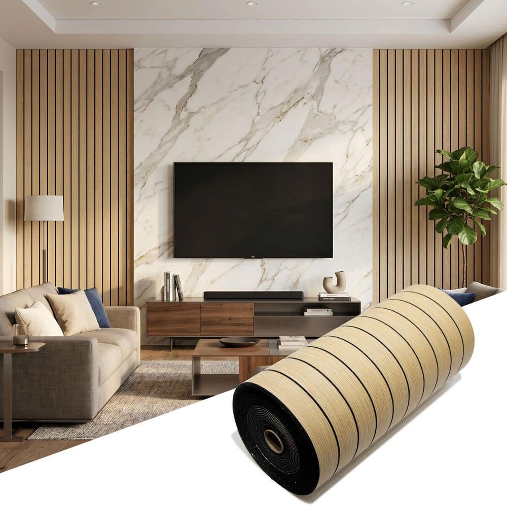 sunwings 0.1 in. x 4 ft. x 10 ft. Natural Oak PET Wood Grain Peel and Stick Flexible Decorative Wall Paneling Roll (1-Pack)