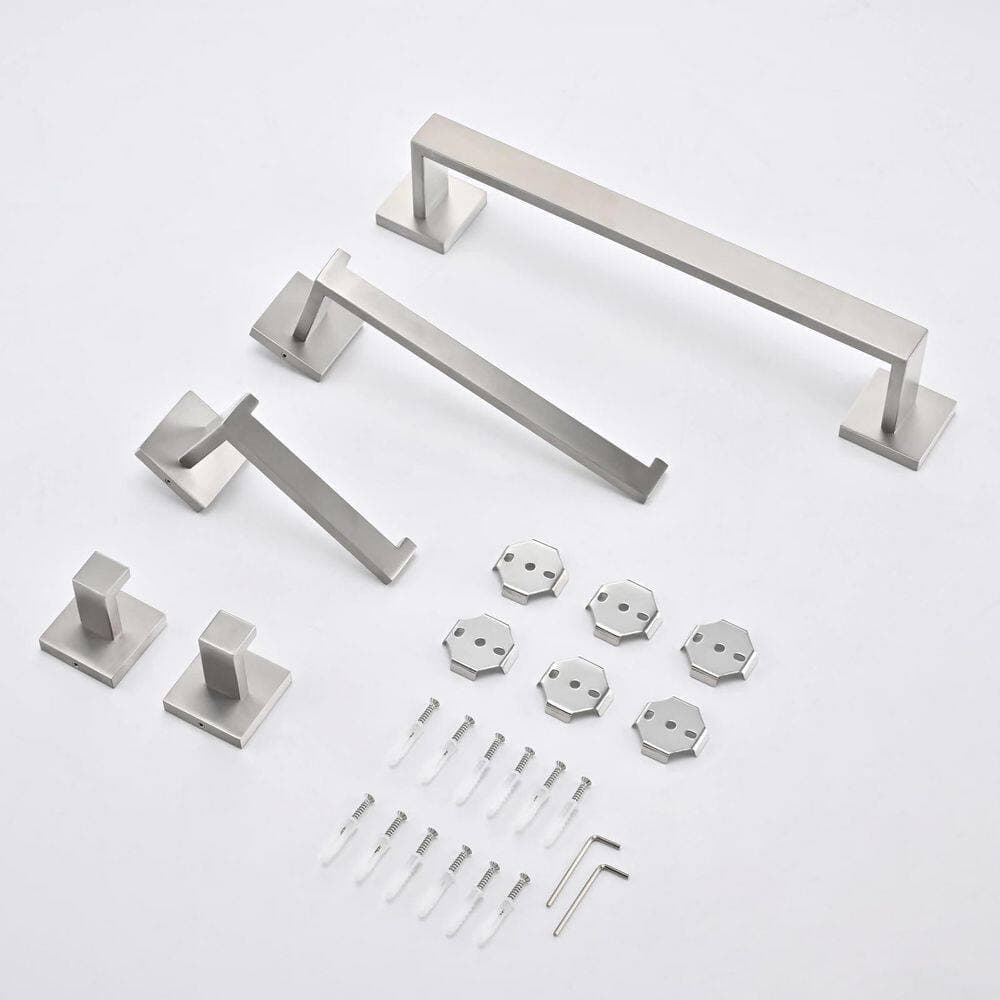 Unbranded Wall Mounted 5-Piece Brushed Nickel Stainless Steel Square Towel Bar Set with 16.55 in. Towel Bar (2)