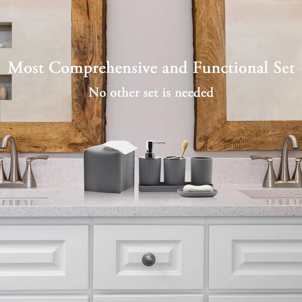 Adrinfly 10-Pieces Bathroom Set with Toothbrush Holder, Cup, Soap Dispenser, Tissue Box, Q-Tip Box, Toilet Brush Holder, in Gray (2)
