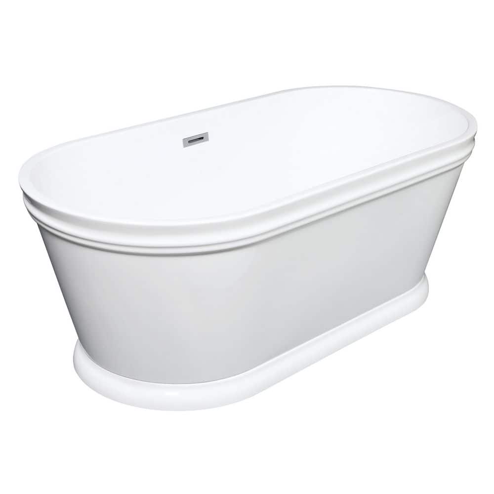Kingston Brass Aqua Eden 59.9 in. x 28.6 in. Acrylic Oval Flatbottom Freestanding Soaking Bathtub with Drain in Glossy White (1)