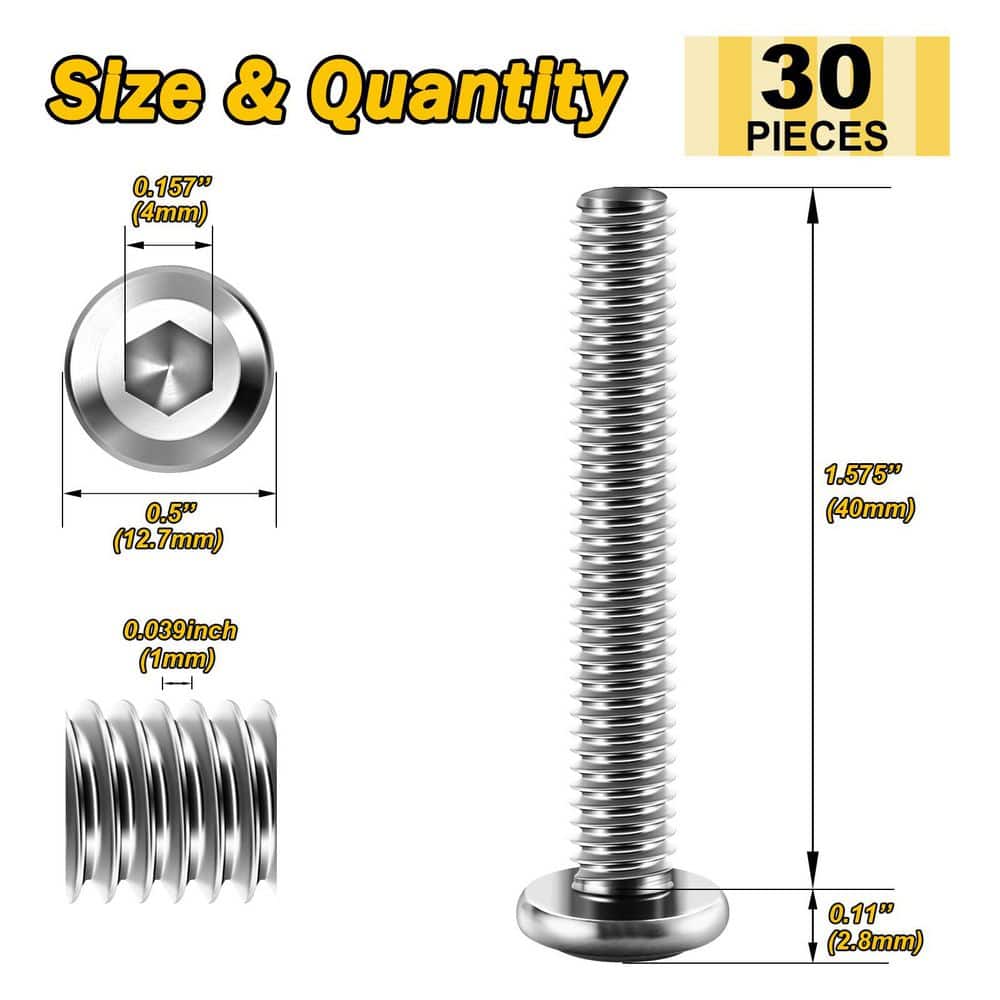 MYWISH M6 x 40 mm Silver Hex Button Head Socket Cap Screws (30-Piece) (2)