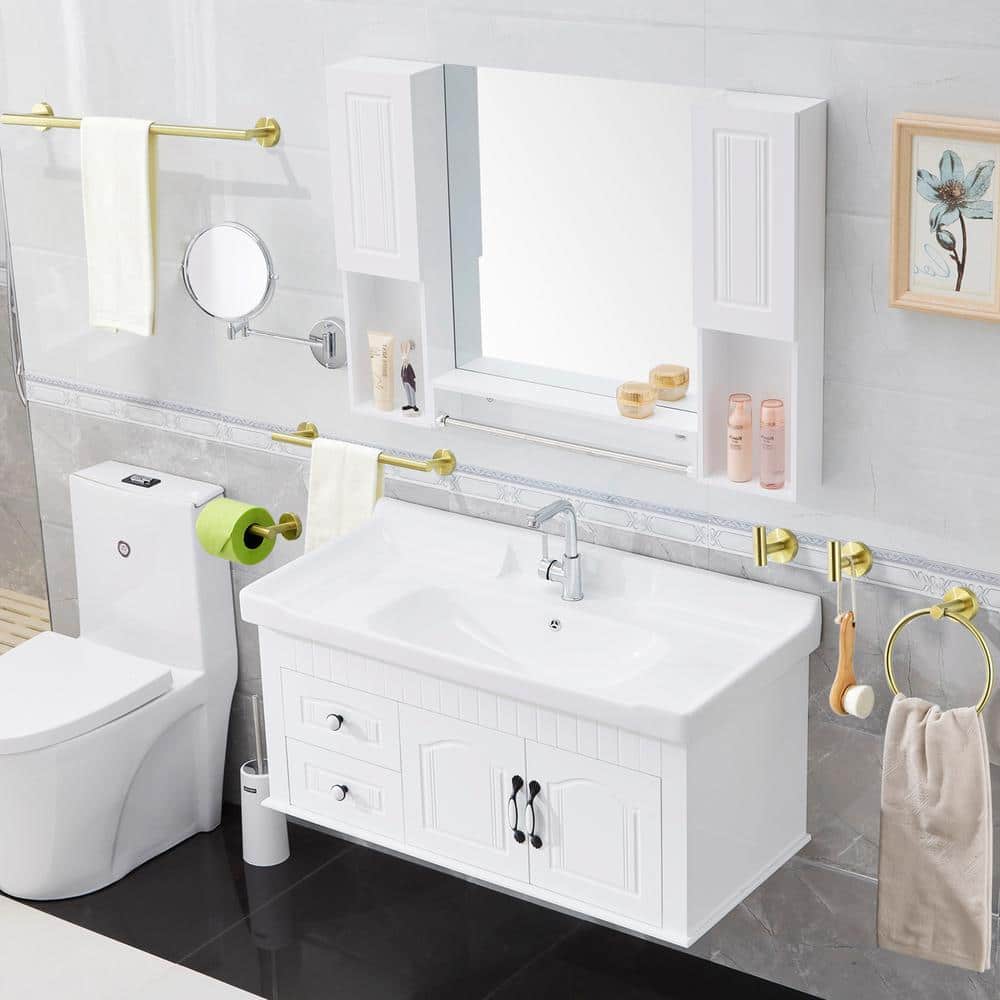 Satico 6-Piece Bath Hardware Set with Towel Ring Toilet Paper Holder Towel Hook and Towel Bar in Stainless Steel Brushed Gold (3)