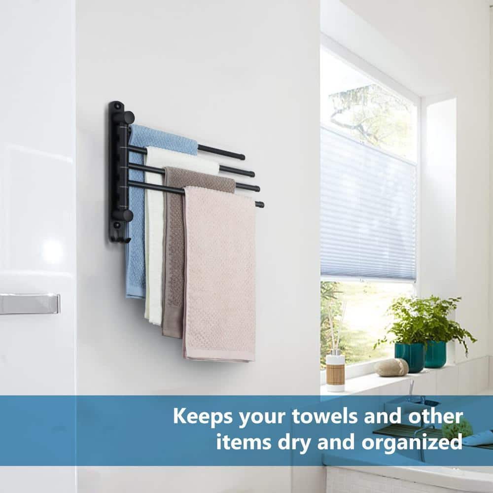 Dyiom Black Towel Rack Swivel Towel Rack Wall Mounted, SUS304 Stainless Steel Towel Bar, Space Saving Towel Holder (3)