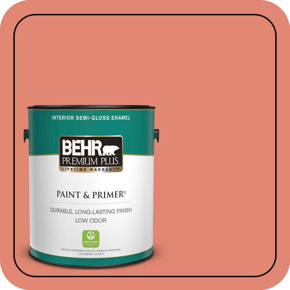 BEHR PREMIUM PLUS 1 gal. #200D-5 Guava Jam Semi-Gloss Enamel Low Odor Interior Paint & Primer
