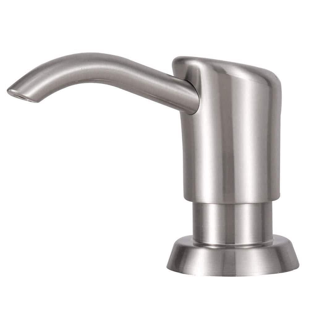 Wudkey Built in Sink Soap Dispenser or Lotion Dispenser for Sink Brushed Nickel ABS Pump Head with 17 oz. Large PET Soap Bottle (1)