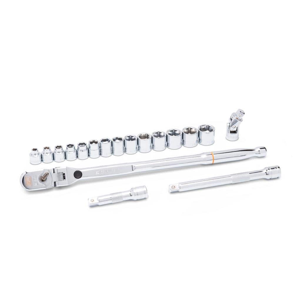 GEARWRENCH 120XP 3/8 in. Drive Locking Flex-Head Ratchet and Socket Metric Mechanics Tool Set (18-Piece)