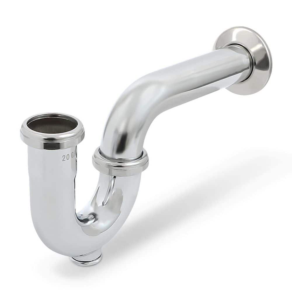 PLUMBFLEX 1-1/2 in. P-Trap with Drain Plug for Tubular Drain Applications, 20GA Chrome Plated Brass (1)