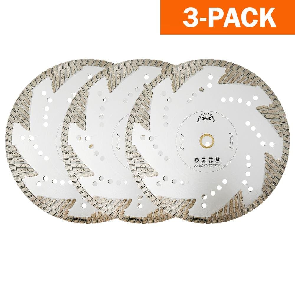 GRIP TIGHT TOOLS 10 in. Premium Deep Turbo Cut Diamond Blade for Cutting Granite, Marble, Concrete, Stone, Brick and Masonry (3-Pack)