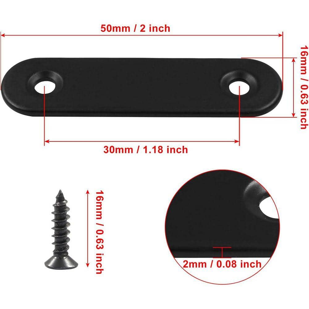 KIWDZFU 2x2-Inch Stainless Steel Flat Mending Plate with Screws for Cabinet Furniture Joining Black 12-Pack (2)