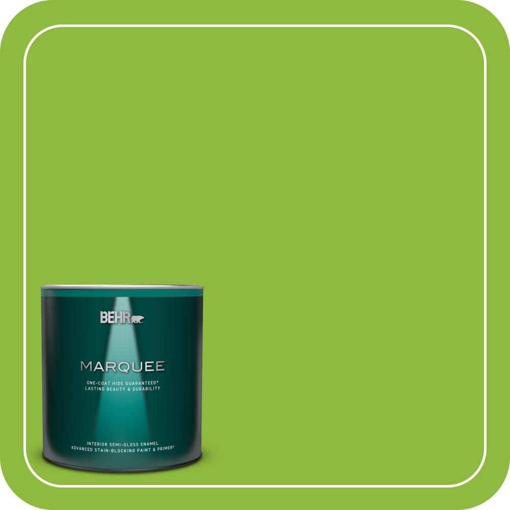 BEHR MARQUEE 1 qt. #S-G-420 Limeade Semi-Gloss Enamel Interior Paint & Primer