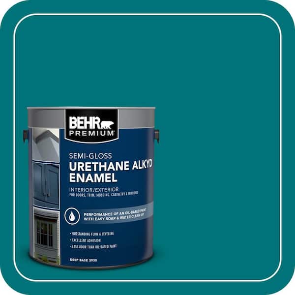 BEHR PREMIUM 1 gal. #T15-03 Essential Teal Urethane Alkyd Semi-Gloss Enamel Interior/Exterior Paint (2)