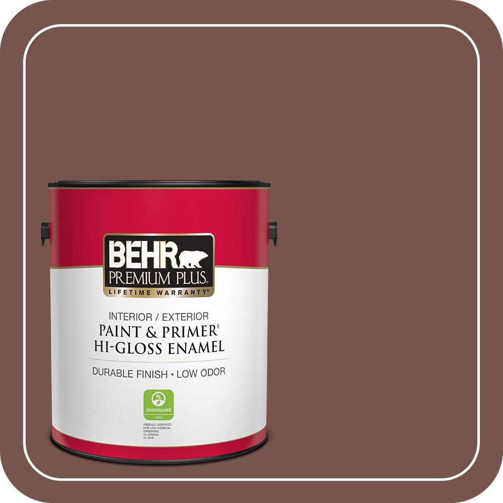 BEHR PREMIUM PLUS 1 gal. #PPU2-20 Oxblood Hi-Gloss Enamel Interior/Exterior Paint & Primer