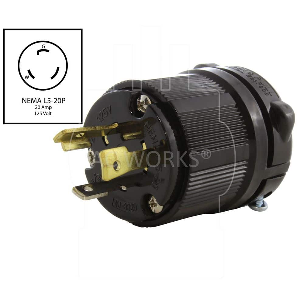 AC WORKS NEMA L5-20P 20A 125V 3-Prong Locking Male Plug in Black With UL, C-UL Approval (2)