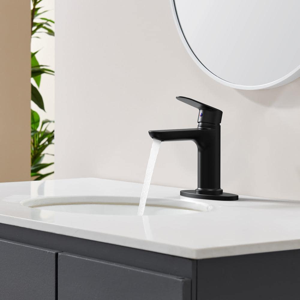 GELE Handle Single Hole Bathroom Faucet with 4 in. Deck Plate, 1.5 GPM and Water-Saving Aerator in Matte Black (2)