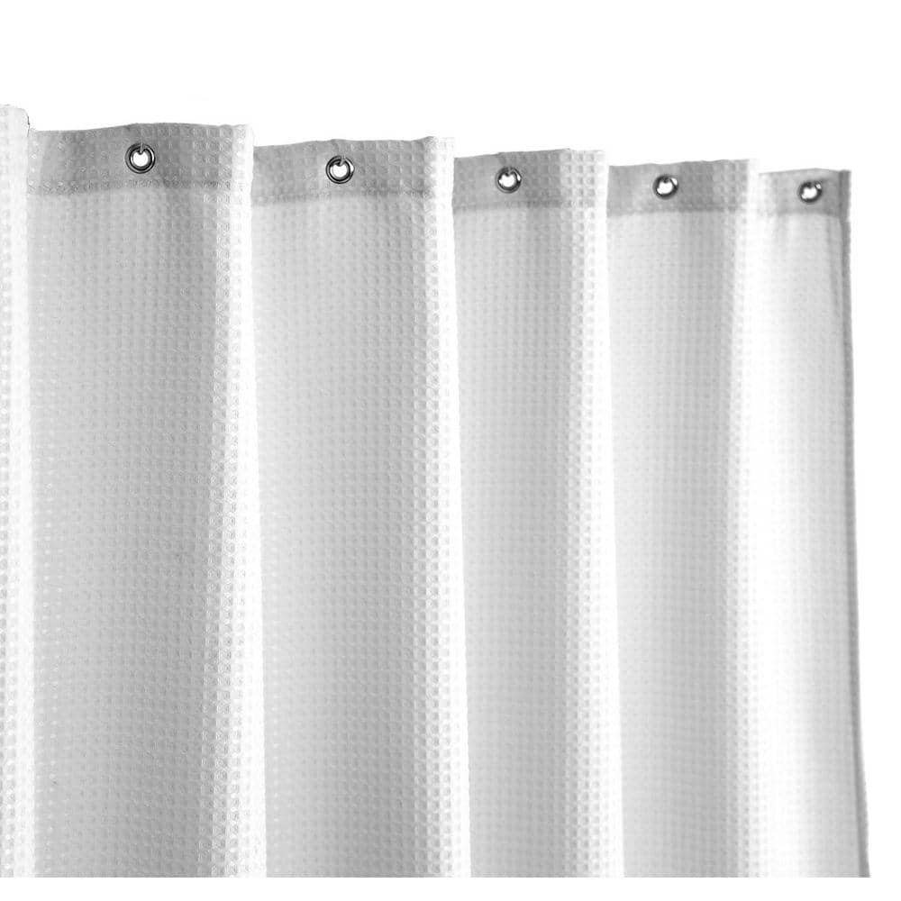 JFVKAF Waffle Weave 42 in. x 72 in. Fabric Shower Curtain Heavyweight Water Repellent Hotel Luxury Spa White Pique Pattern (1)