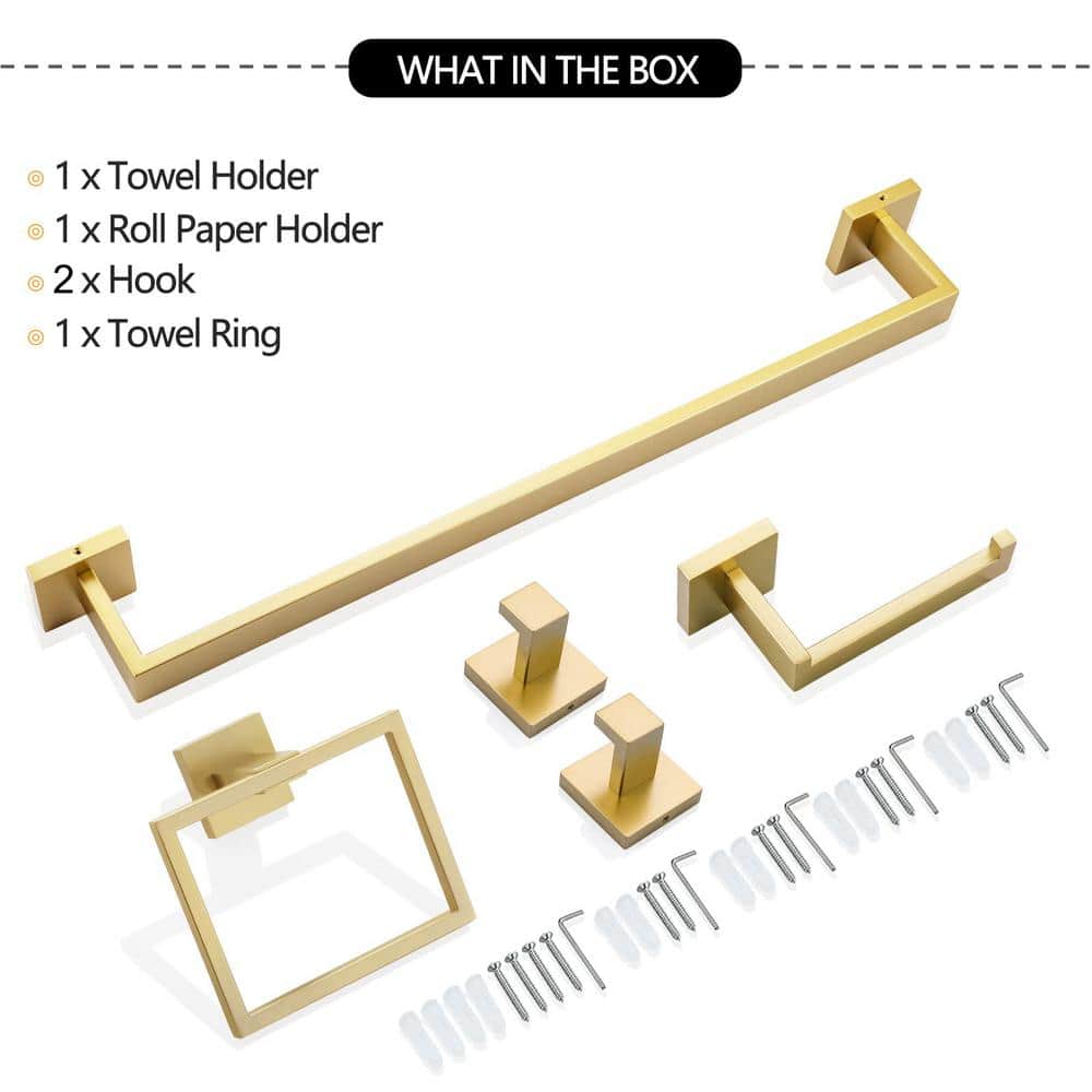 WELLFOR 5-Piece Stainless Steel Bath Hardware Set with Towel Bar, Toilet Paper Holder, Towel Ring, Coat Hook (2)