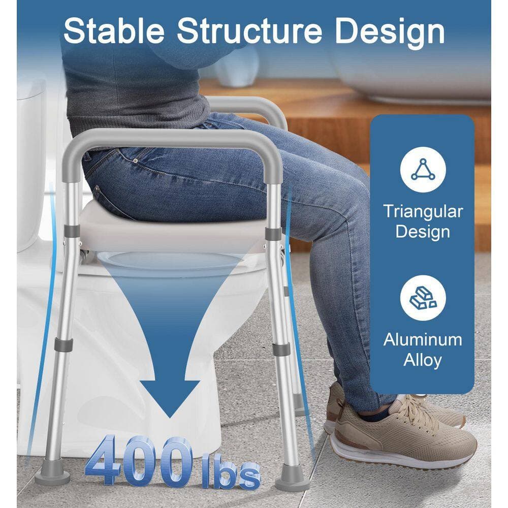 Numhew Adjustable Elevated Toilet Seat, Heavy-Duty 400Lbs Support, Anti-Slip Legs & Padded Arms in White (2)
