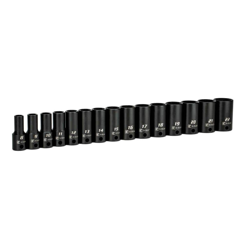 Capri Tools 3/8 in. Drive Metric Semi-Deep Impact Sockets Set (15-Piece) (1)